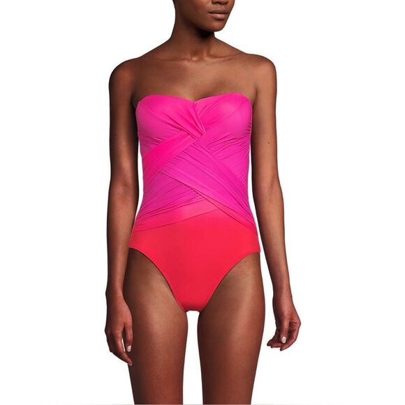 Land's End Plus size One piece Bandeau Slendersuit pink multi ombre Various Size - Picture 2 of 8